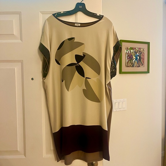Dresses & Skirts - Elegant Cream and Brown Dress